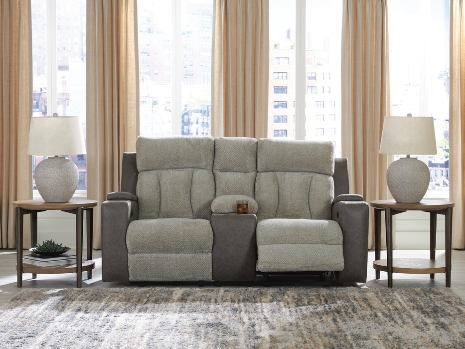 Stately Check Power Reclining Loveseat with Console - Massey's Furniture Barn (Watertown, NY) 