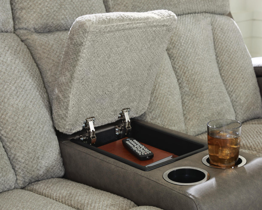 Stately Check Power Reclining Loveseat with Console - Massey's Furniture Barn (Watertown, NY) 