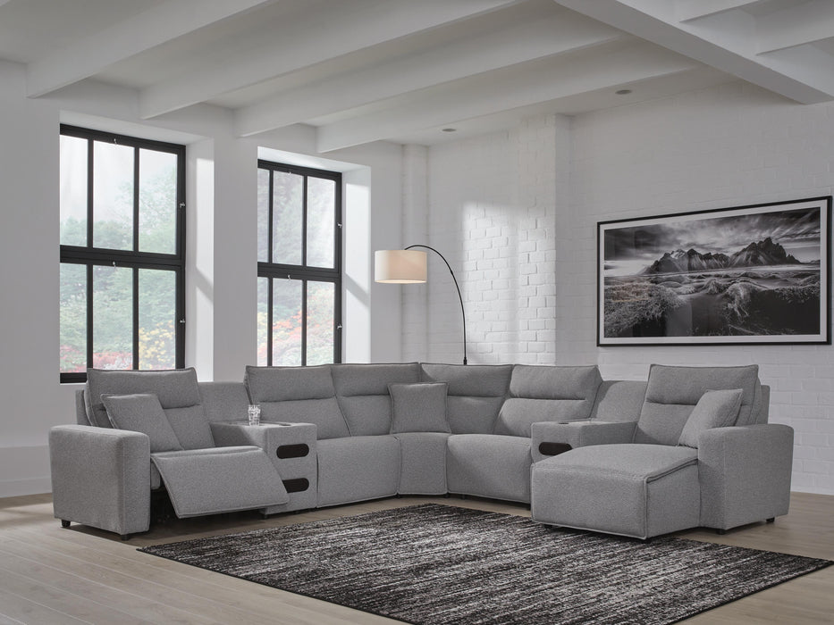 Modmax II Power Reclining Sectional with Chaise and Audio Consoles - Massey's Furniture Barn (Watertown, NY) 