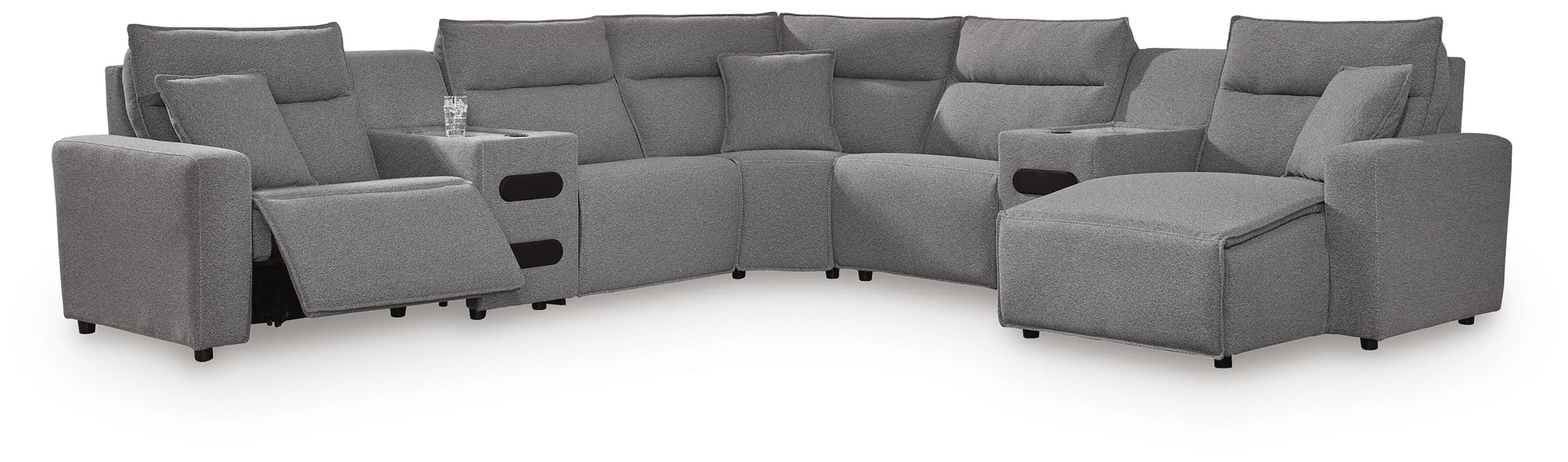 Modmax II Power Reclining Sectional with Chaise and Audio Consoles - Massey's Furniture Barn (Watertown, NY) 