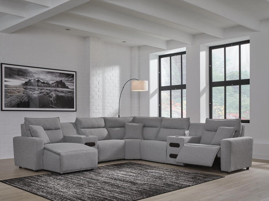 Modmax II Power Reclining Sectional with Chaise and Audio Consoles - Massey's Furniture Barn (Watertown, NY) 