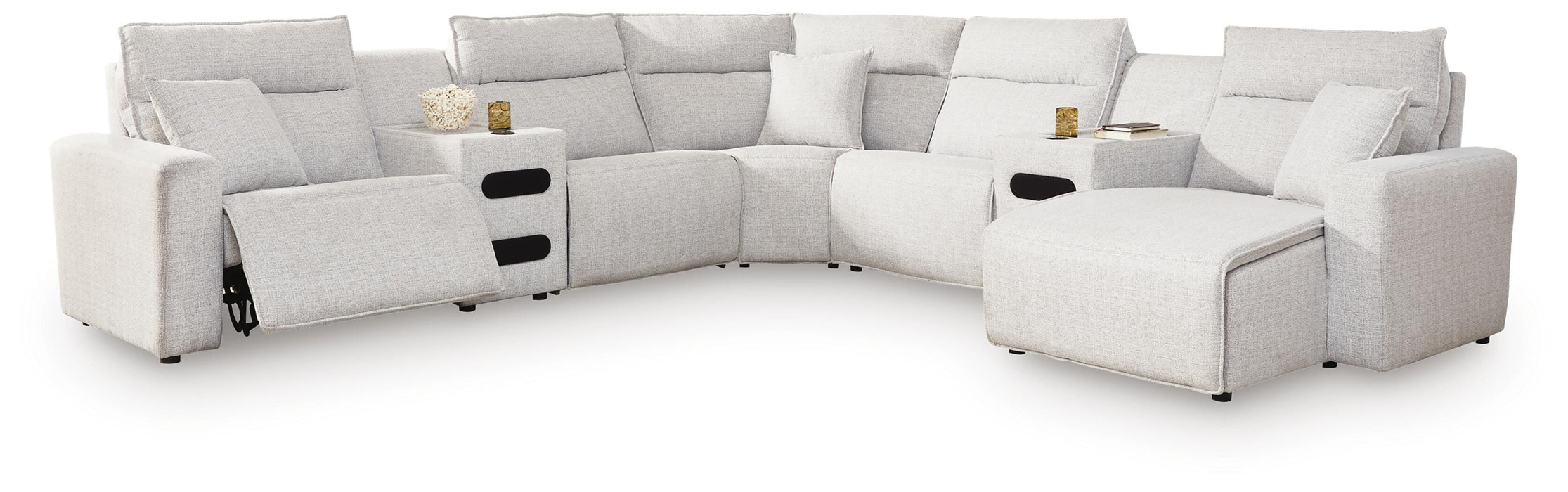 Modmax II Power Reclining Sectional with Chaise and Audio Consoles - Massey's Furniture Barn (Watertown, NY) 