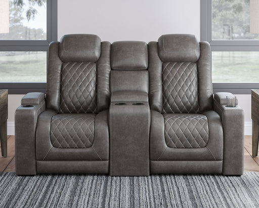 HyllMont Power Reclining Loveseat with Console - Massey's Furniture Barn (Watertown, NY) 