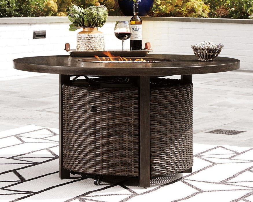 Paradise Trail Paradise Trail Fire Pit Table with 4 Nuvella Swivel Lounge Chairs - Massey's Furniture Barn (Watertown, NY) 
