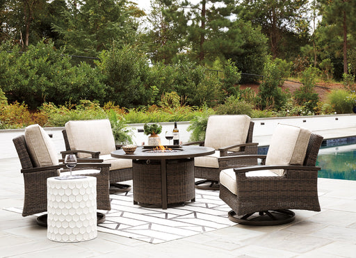 Paradise Trail Paradise Trail Fire Pit Table with 4 Nuvella Swivel Lounge Chairs - Massey's Furniture Barn (Watertown, NY) 