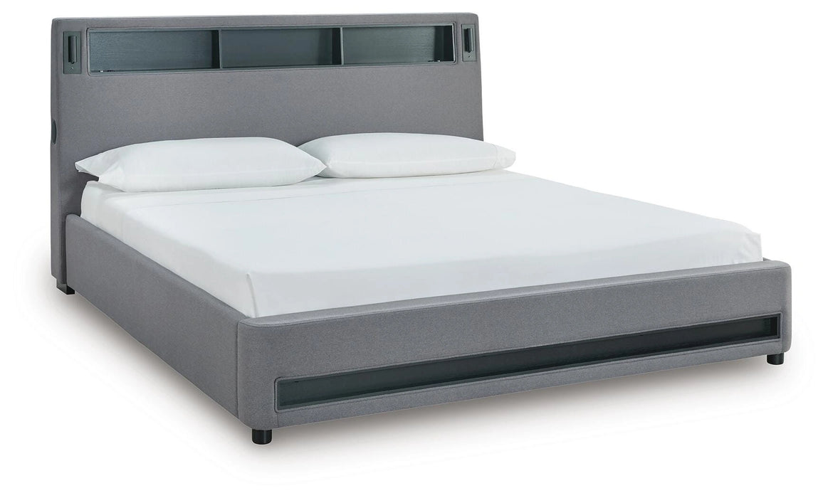 Cayberry King Upholstered Bed with Wireless Audio